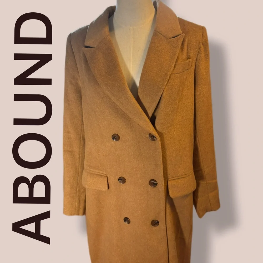 Abound Camel Wool Blend Double-Breasted Maxi Coat - Size Small - Picture 3 of 10